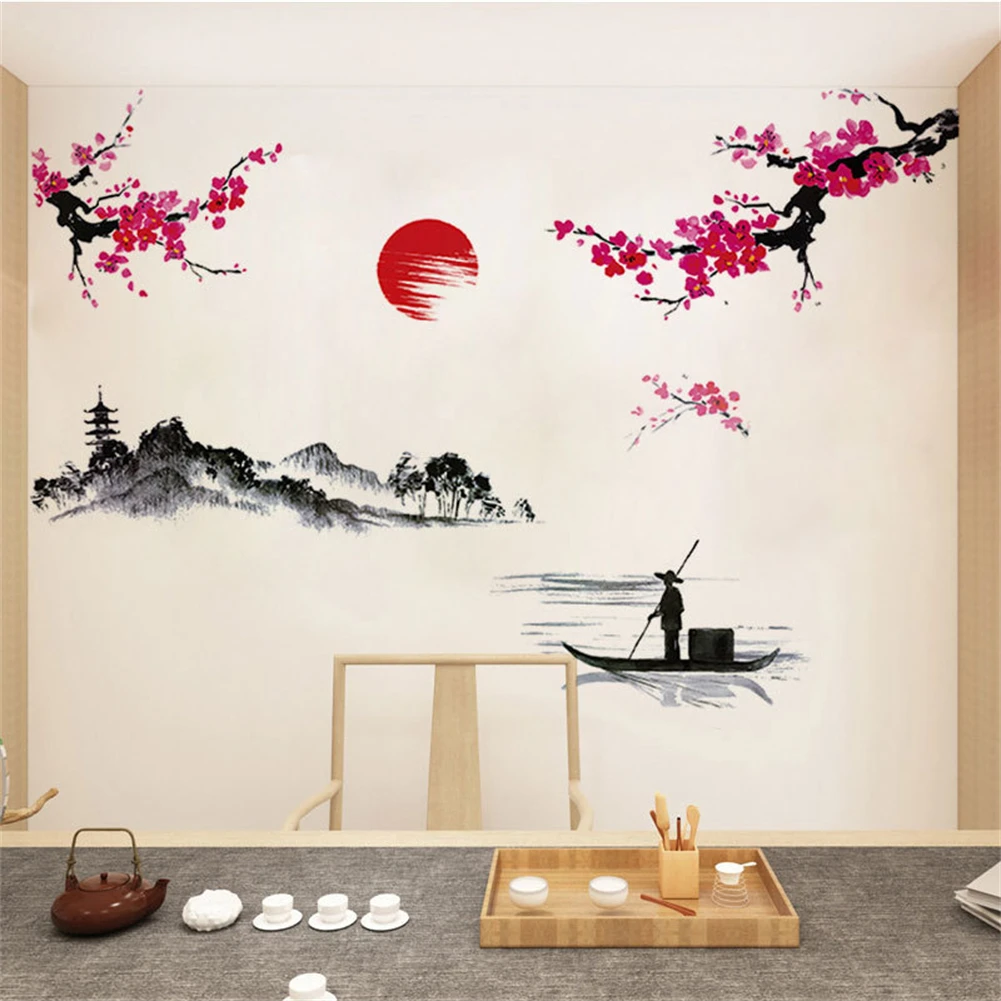 

Wall Stickers Plum Flower Chinese Style Art Decals For Home Bedroom Wedding Party Study Decoration Posters Pink And Black
