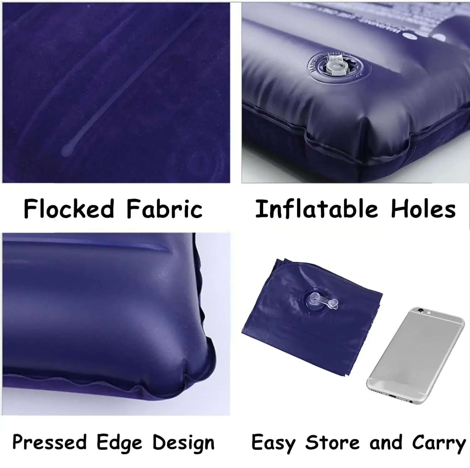 Ultralight inflatable pillow small square flocking cloth air pillow suitable for beach hiking camping nap neck waist support