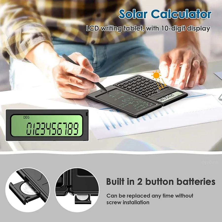 Scientific Calculator Scientific Calculator with Notepad 10-Digit Large Display Office Desk Professional Foldable Support Solar and Battery