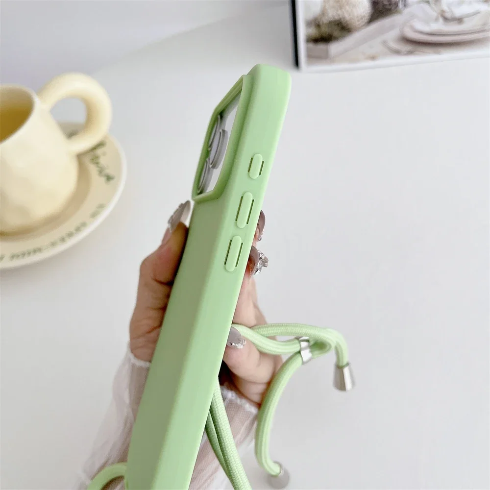 Crossbody Lanyard Liquid Silicone Soft Case with Shockproof Matte Finish and Candy-Colored Design