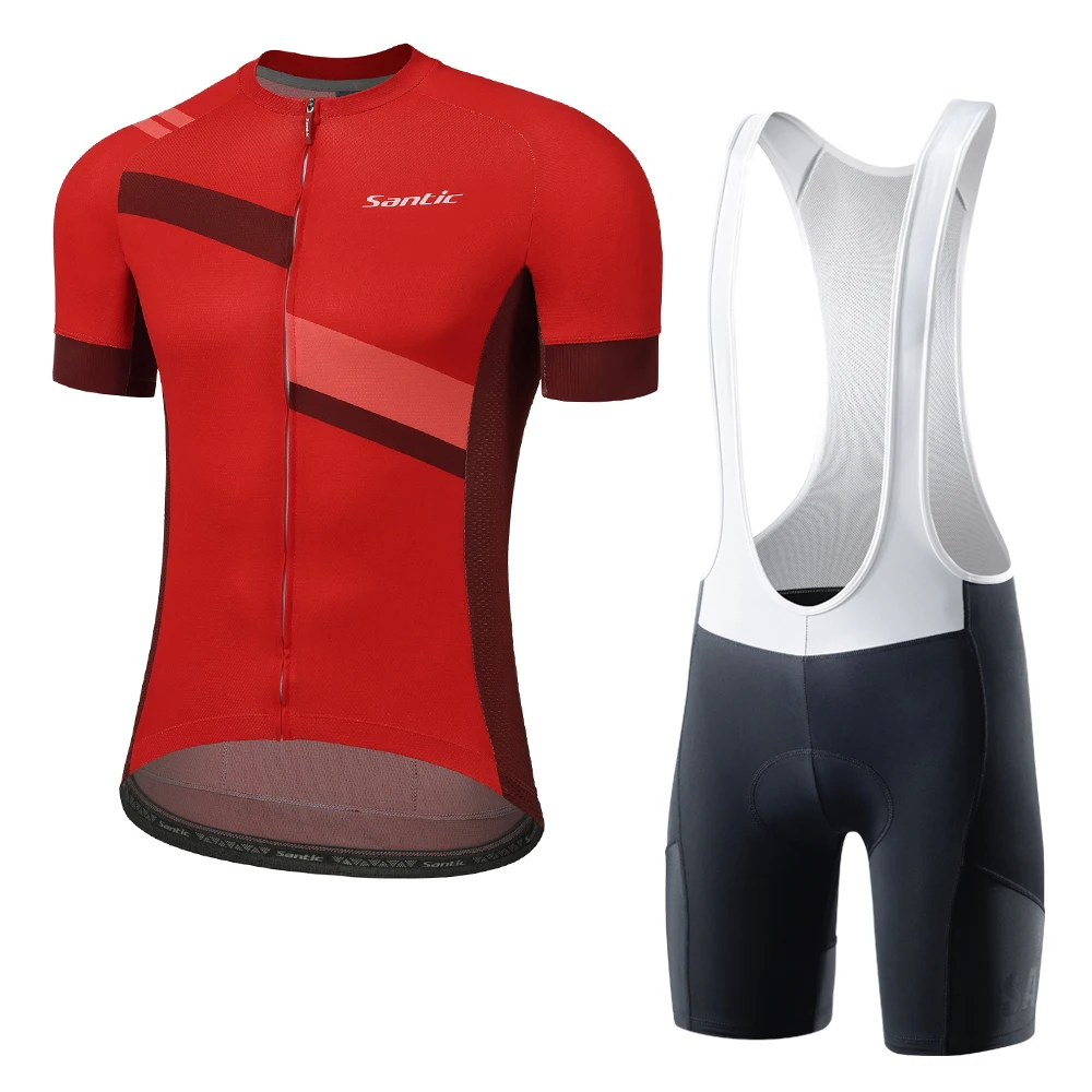 

Santic Men's Cycling Jersey Set Bib Shorts 4D Padded Short Sleeve Outfits Quick-Dry MTB Bike Sports Clothing Suits Size L-4XL