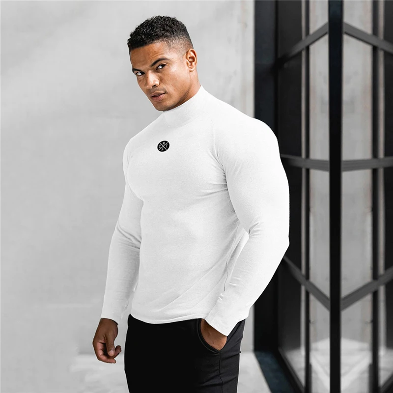 

Spring and Autumn Gymnastics Men's Long Sleeves Tight Elastic Sports Tops White Breathable Training Shirts
