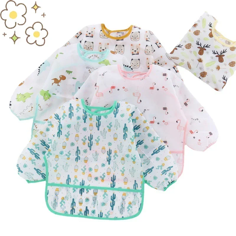 Silicone Bib Baby Cartoon 0-6 Years Soft BPA Free Waterproof Long Sleeve Apron
