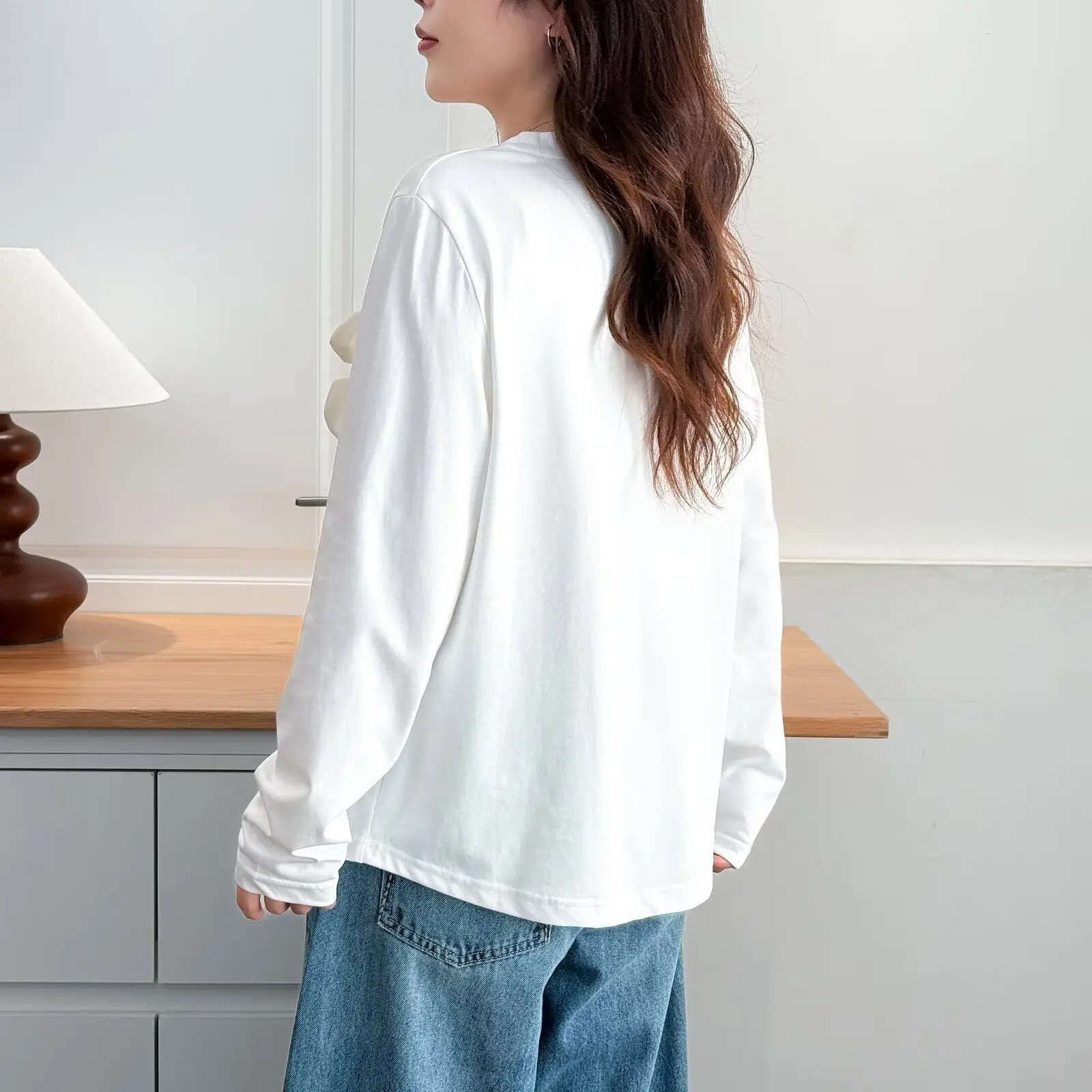 Fashion Plus Size Women's T-Shirt Autumn New Style Stylish three-dimensional Decorated Long Sleeve Casual Top 1202