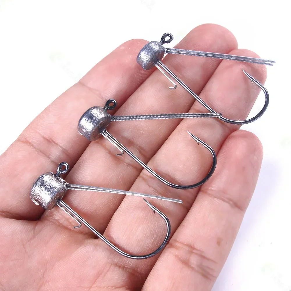 Lot 6 hameçons jig champignon 3.5g à 6.5g sans accrocs pour pêche fond et leurres vers marins