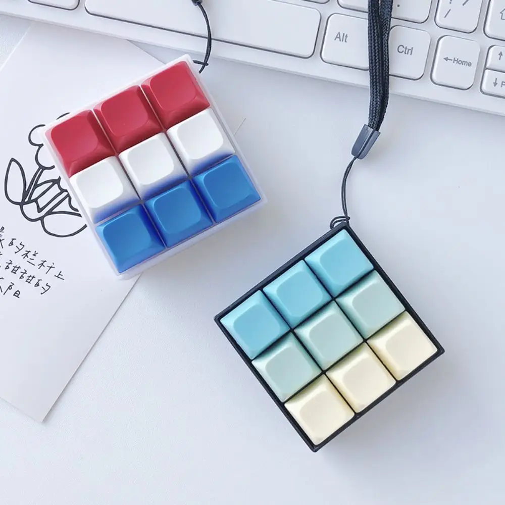 Funny 9-button Keyboard Keychain Shaft Tester Calming Keyboard Caps Toy Relaxing Sensory Mechanical Keyboard Keyring Fidget