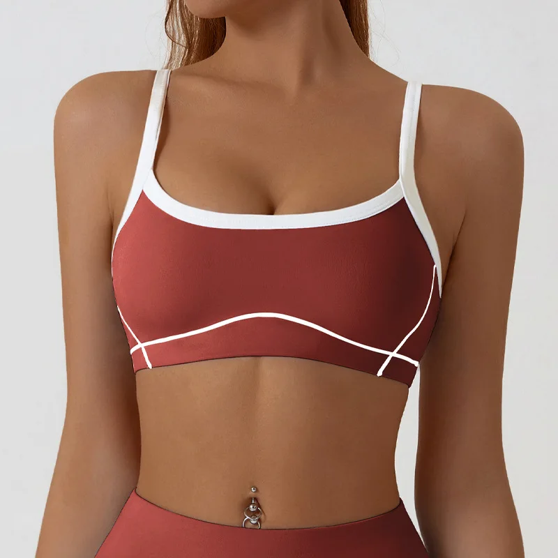Terno de yoga nude de alta elasticidade, cor contrastante, suti茫, halter, levantamento de quadril, linha de fitness, shorts, pilates, conjunto esportivo