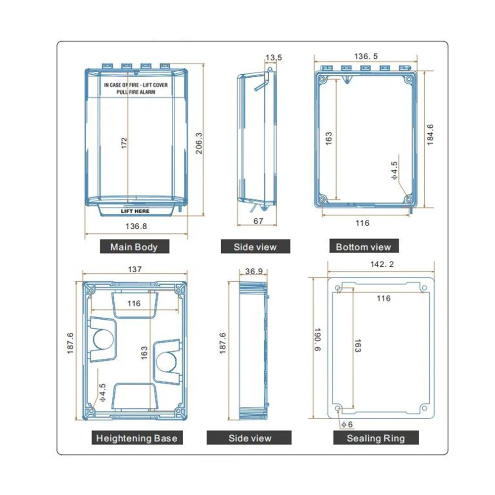 Factory Polycarbonate Cover Fire Alarm Waterproof Push Button Manual Call Point Transparent Cover