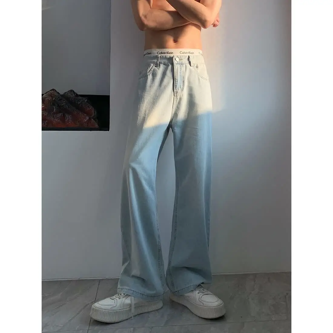 

Straight Jeans Loose Denim Trousers Neutral Solid Thin Streetwear Casual Wide Legs Straight Pants Baggy Clothing Trousers F15