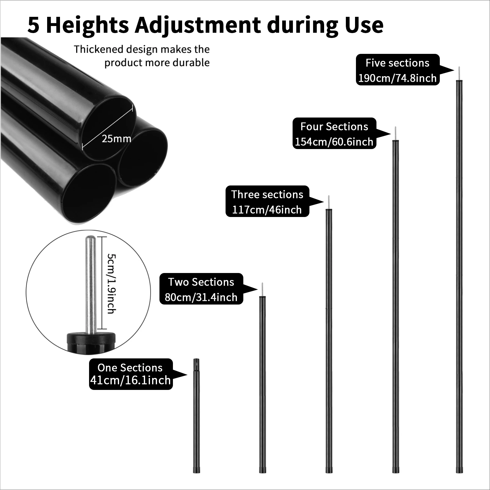 Adjustable Telescoping Galvanized Steel Tent Poles