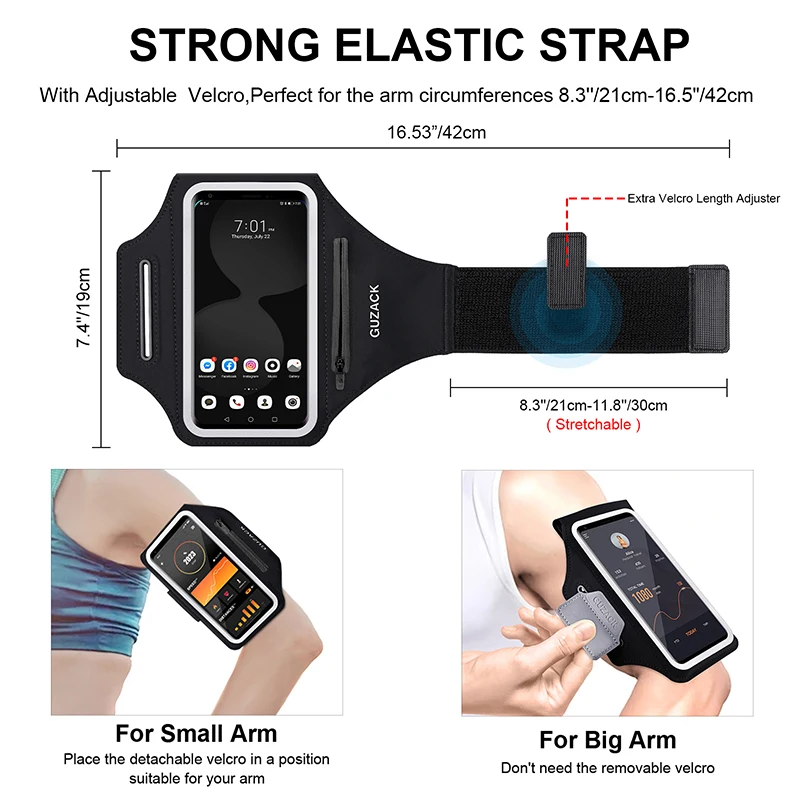 Mobile Phone Armband Phone Arm Band Phone Armband Sports Arm Bag Fitness Arm Bag HAISSKY 7.0 Large Running Sports Armbands For iPhone 16 15 14 13 12 Pro Max Zipper Earphone Pocket Arm Bag For Samsung S24 Ultra