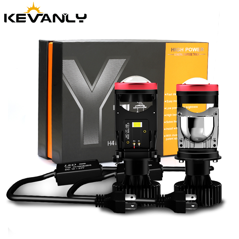 2pcs H4 LED Projector Mini Lens Auto H4 LED Headlight Bulbs Kit Conversion High Beam Low Beam 120W Turbo Fan Car Light Lamp 