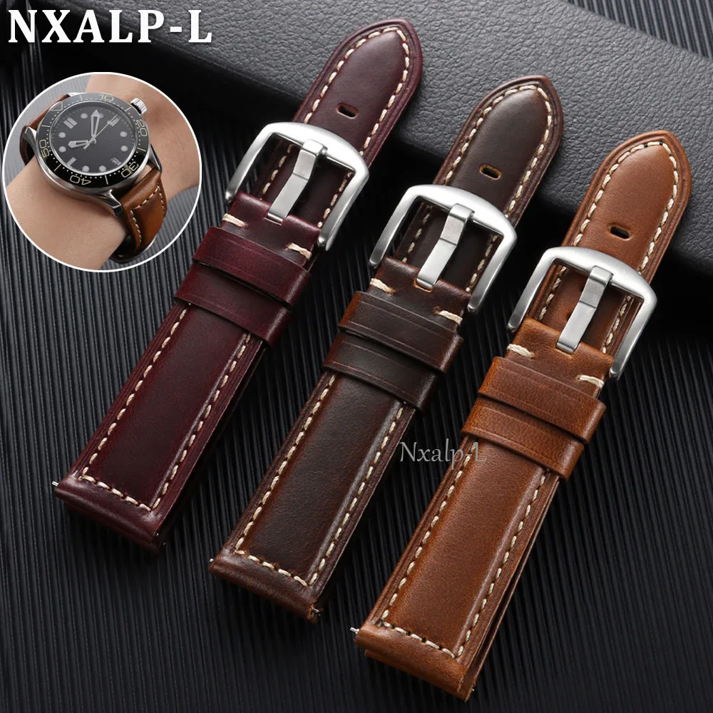 Luxurious Oil Wax Cowhide Genuine Leather Watch Band with Quick Release