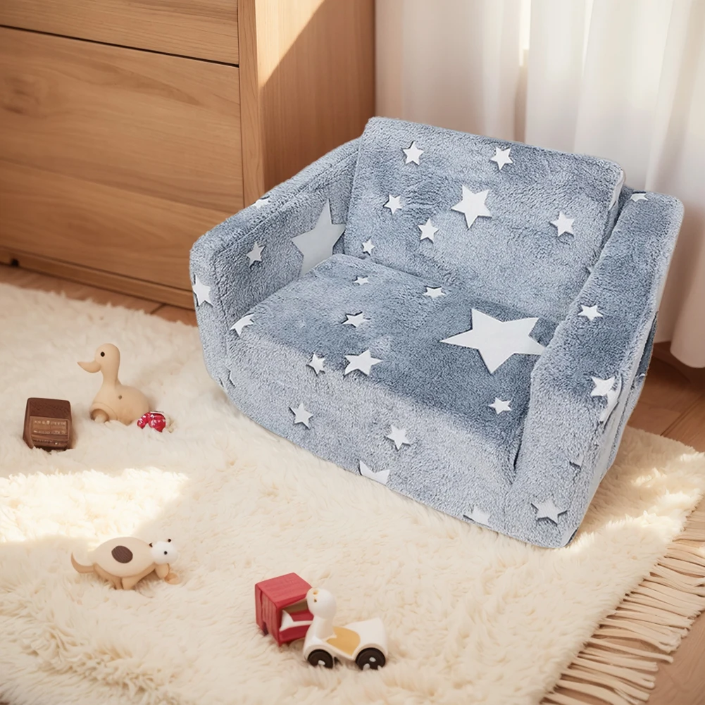 Toddler Kids Couch 2-in-1 Toddler Soft Couch Fold Out Convertible Sofa To Lounger Toddler Play Couch Fold Out for Girls and Boys 2