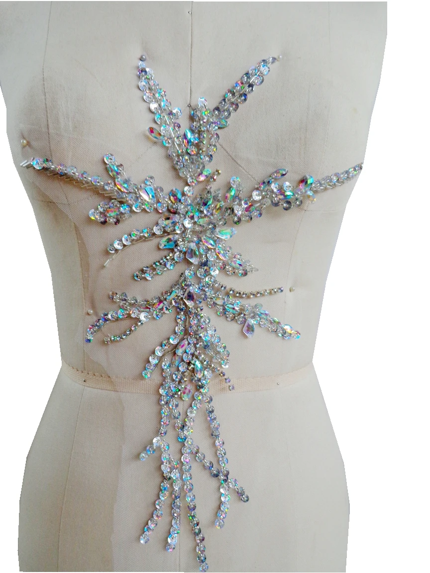 A153 Hand Made Clear Ab Colour Sew On Rhinestones Applique Crystals