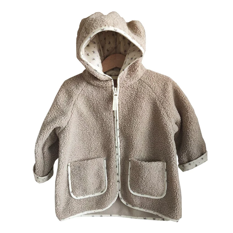 A/W Warm Jacket Girls Lamb Wool Hooded Jacket Boys Swan Printed Cotton Baby Winter Clothes