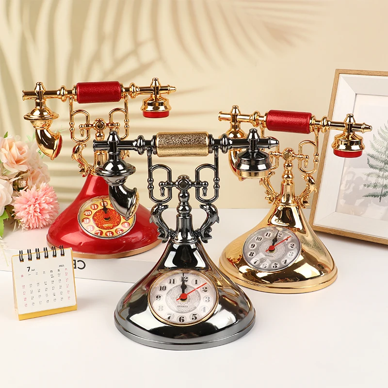 Retro Telephone Alarm Clock For Home Room Bedside Table Decoration