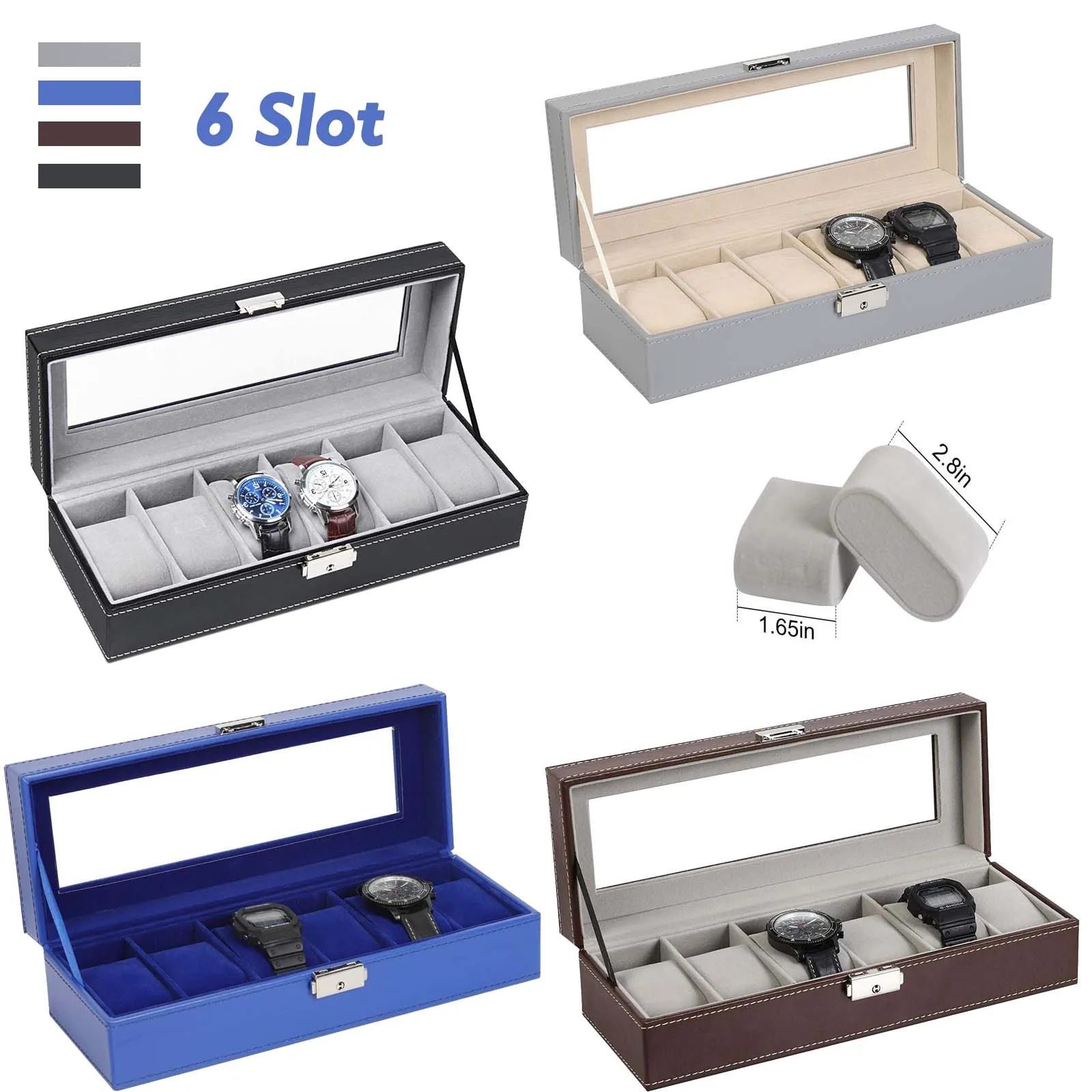 Watch Storage Box Leather Storage Box 6Slot Leather Watch Box Organizer Mens Watch Display Case Jewelry Storage Holder