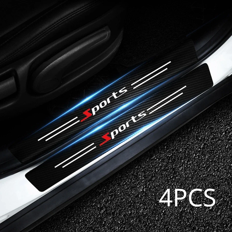 Car Sports Trunk Anti Scratch Sticker Car Door Sill Protector Decal Carbon Fiber Door Plate Sill Scuff Cover Stickers 4PCS car stickers car door stickers