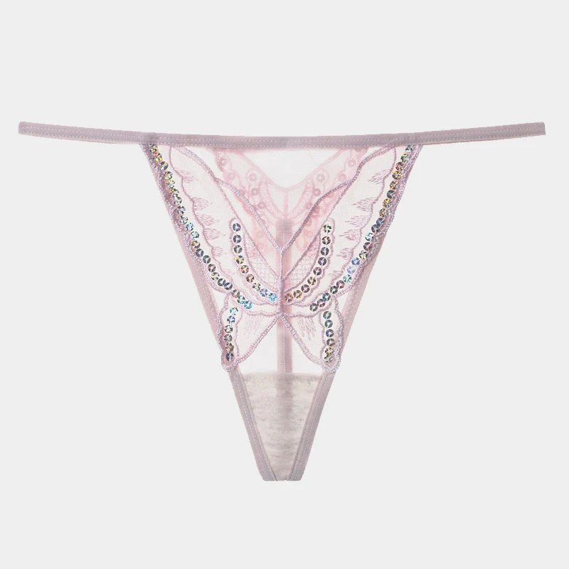 BANNIROU 3Pcs Sexy Women's Lace Thongs Panties Transparents T-back Low-Rise Female Underwear Floral Beading Ladies Intimates