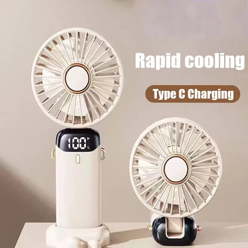 Ventilatore portatile mini a 5 velocità con ricarica USB, da appendere al collo, con display digitale a LED, ideale per sport all'aria aperta, studenti, ufficio e scrivania._voghion.com