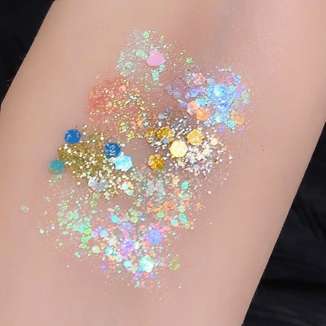 Shiny Sequins Flakes Eyeshadow Palette Self Adhesive Glitter Gel Hair Body Nail Blue Pink Yellow Sequin Gel Makeup Decoration 6