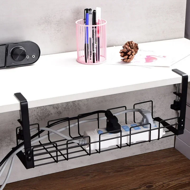 Under Table Storage Rack Metal Cable Management Tray Home Office Desk Wire Organizer No Punching Kitchen Storage Accessories