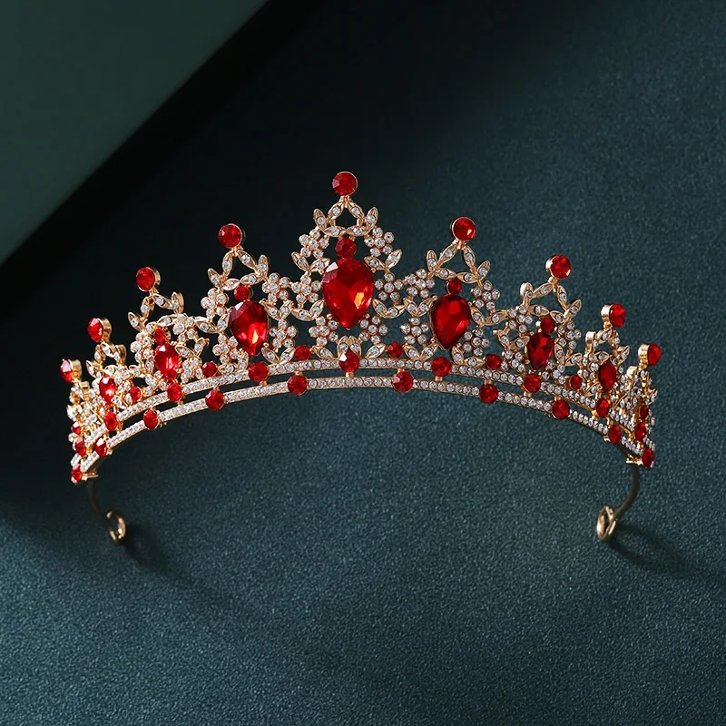 Baroque Red Crystal Tiaras And Crowns Rhinestone Bridal Diadem Crown Tiara For Women Wedding Hair Accessories Jewelry
