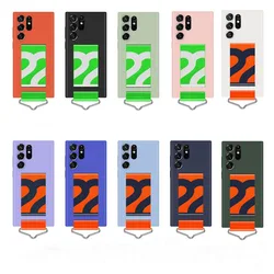Wide Hand Strap Phone Case For Samsung Galaxy S22 S23 Ultra S22 Plus Smooth PC Skin Camera Protection Cover
