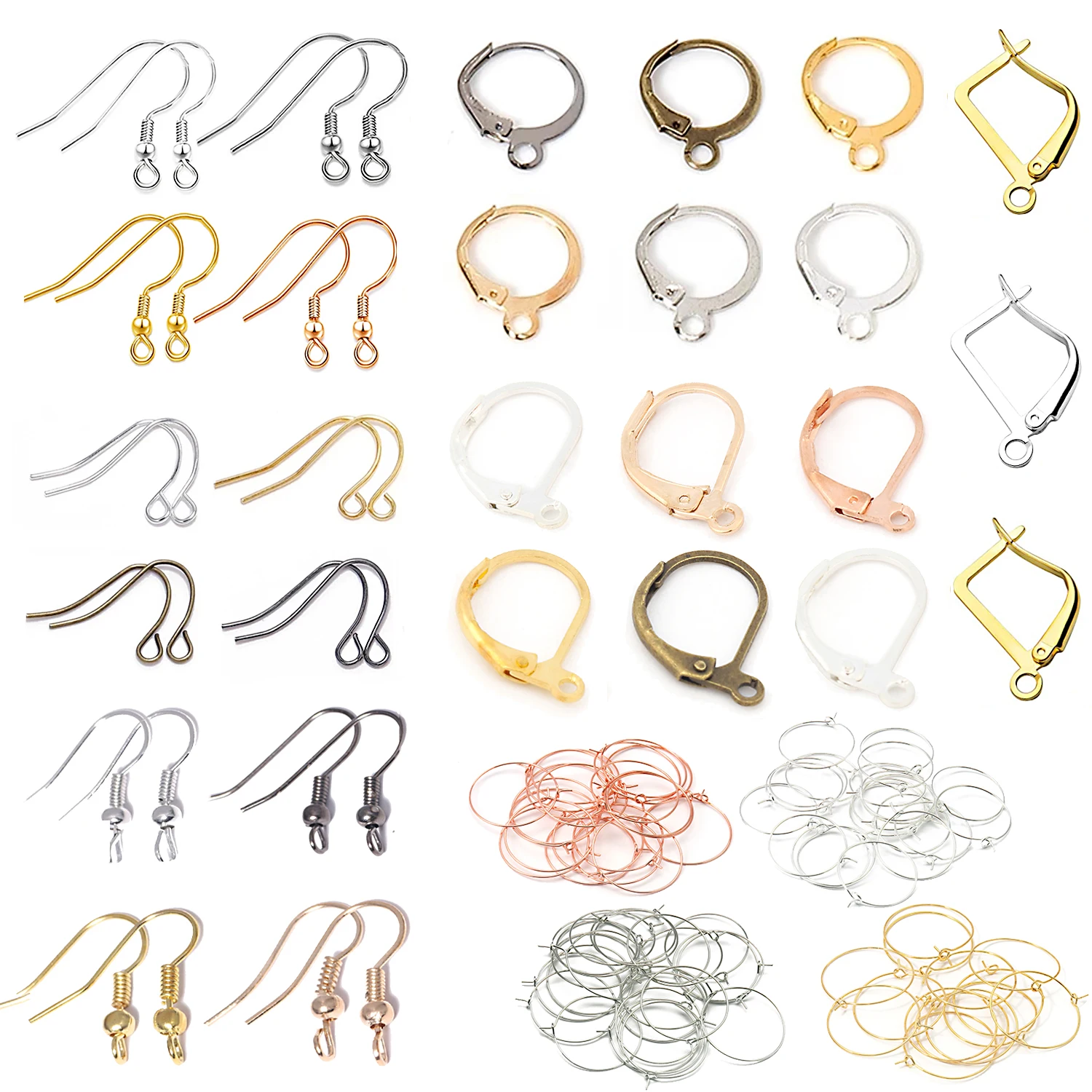 20-108PCS Earring Kit DIY Jewellery Making Supplies Silver Gold Color  Copper Hoops Earrings Set with Storage Box Ear Hooks