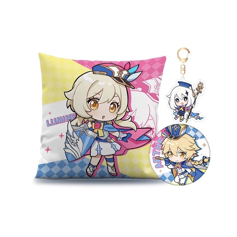 

Genshin Impact Cosplay Anime Pillowcase Keychain Paimon Lumine Aether Kawaii Character Images Square Cushion Pillow Gift