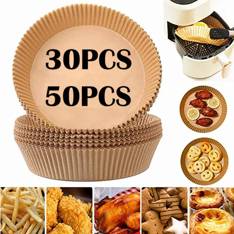 

25/30/50pcs Air Fryer Disposable Paper Liner Non-Stick Mat Steamer Round Square Paper Baking Mats Kitchen AirFryer Baking Paper