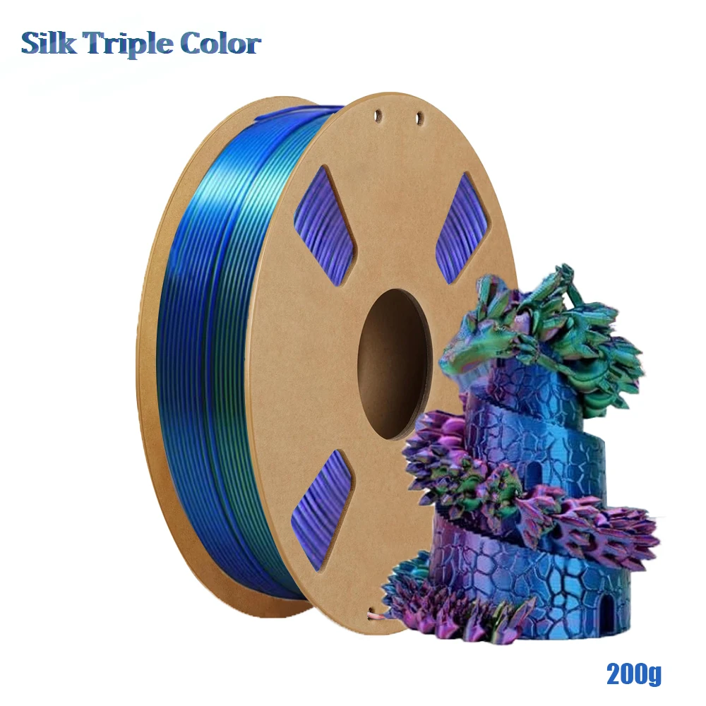 실크 트리플 컬러 PLA 필라멘트 1.75mm, 광택 질감, ±0.02mm 정확도, ..