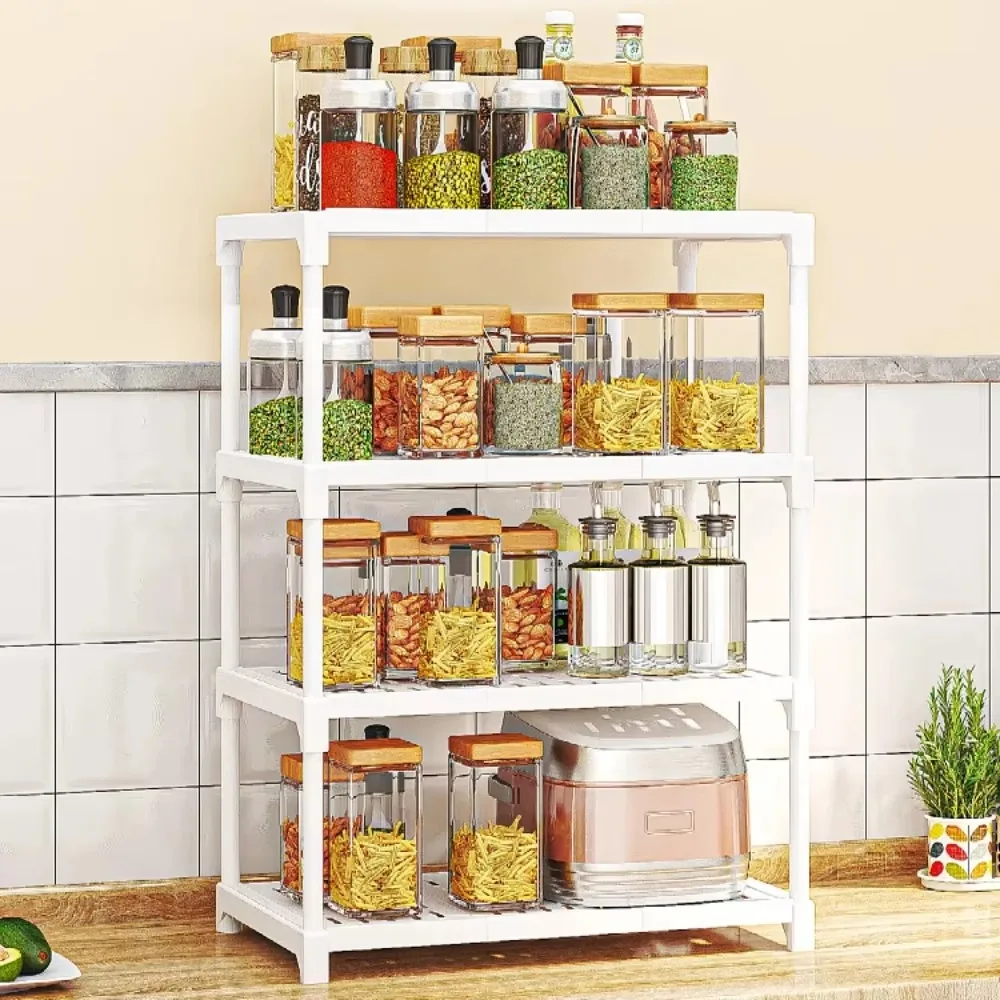 Kitchen Organizer Rack Multifunctional Oven Microwave Pot Storage Shelf Seasoning Chopstick Shelf 4-Layer Bathroom Storage Rack