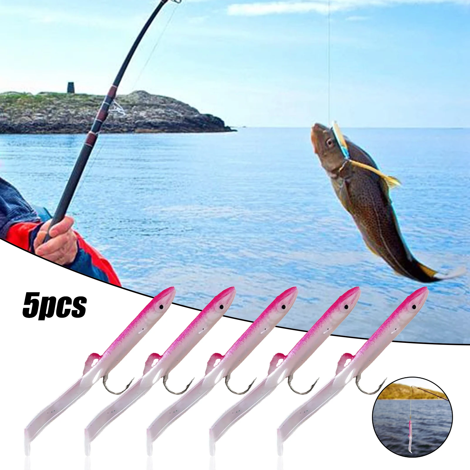 

5Pcs/Pack 12cm/4.2g PVC Fishing Lure Impact Resistant Artificial Eel Bait Fishing Accessory for Sea Fishing Angling pesca