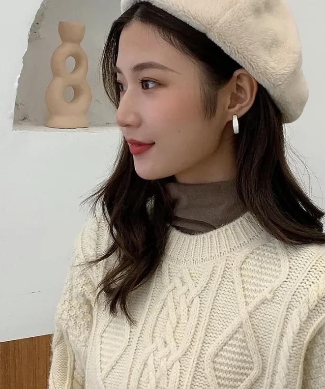 Hot Sale Y2K Rabbit Fur Beret Hat Female Autumn Winter Warm Candy Color All-match Sweet Cute Plush Painter Hats Brim Cap Gorras_autovado.com