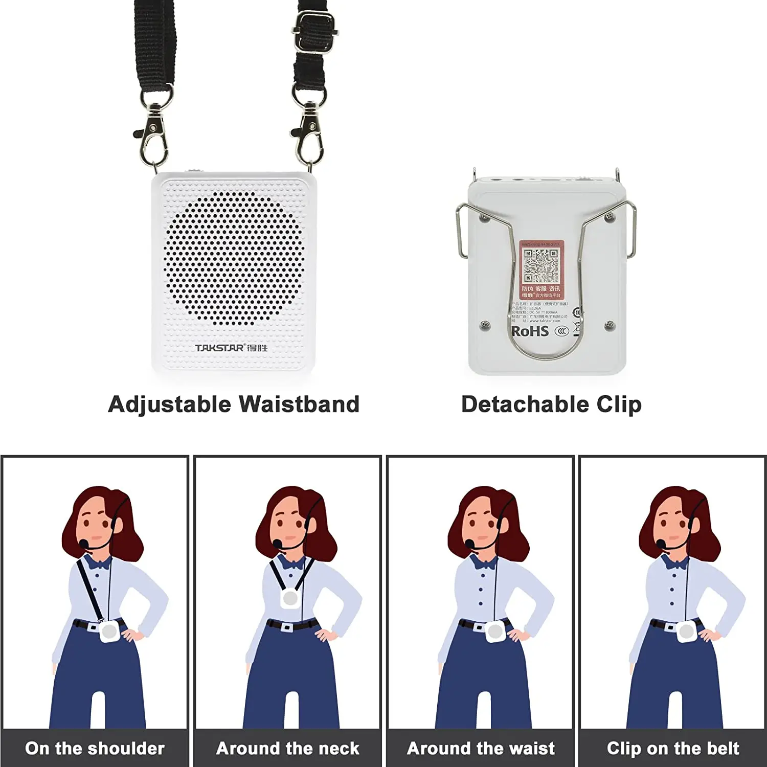 TAKSTAR E126A Portable Voice Amplifier with Wired Microphone Headset & Waistband Mini Personal Speaker Mic Rechargeable Teachers