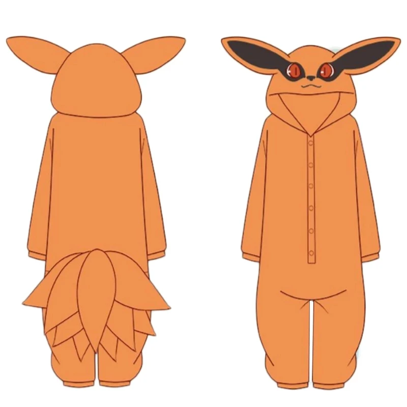 Cosplay Costumes Uzumaki Kurama Kyuubi Fox Cosplay Costume Kigurumi Adult Unisex Anime Pajamas Flannel Jumpsuit Sleepwear Onesies Prop