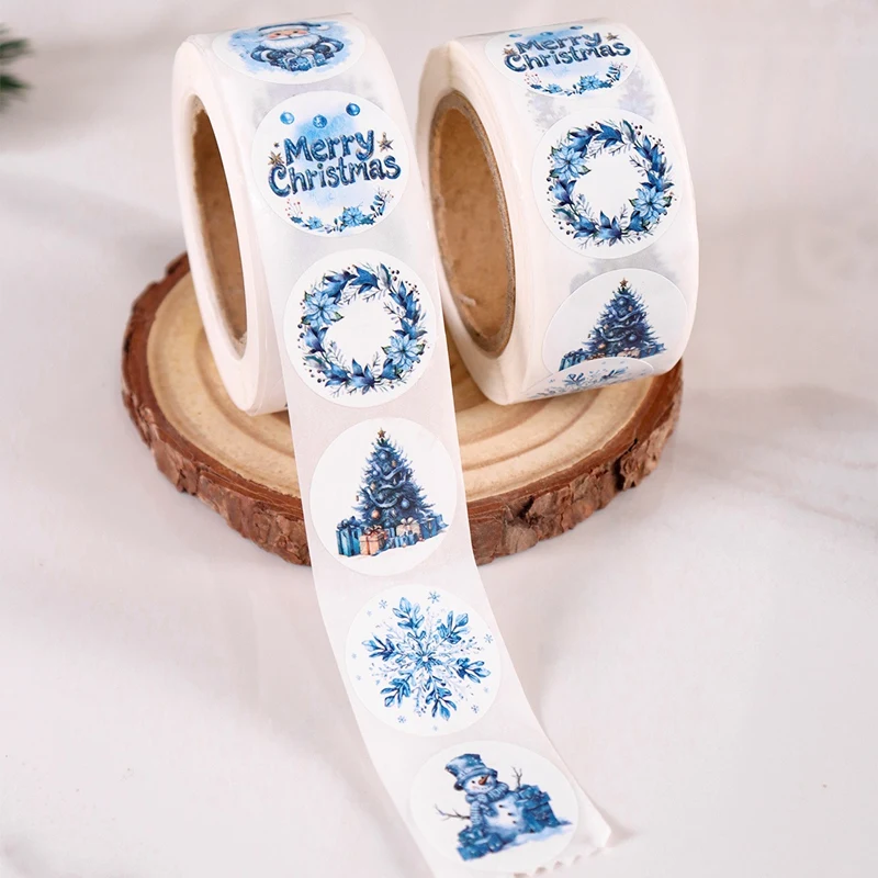 500 Stück blaue Weihnachtsaufkleber, runde Aufkleber mit Aufschrift „Frohe Weihnachten“ für Geschenke, Backpapier, Umschläge, Schreibwaren, Dekoration – Detail 4