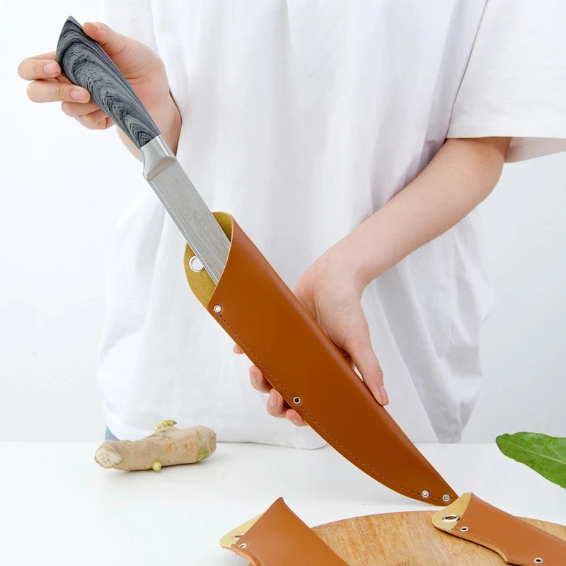

17/20/24/30cm Leather Edge Guards Protector Knife Cover Portable Brown Chef Cleaver Sheath Holster Kitchen Accessories