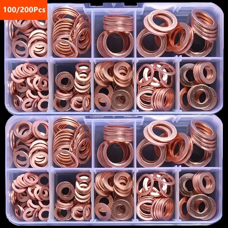 Junta de Arruela de Cobre com Anel de Silicone t Porca e Parafuso Grupo Fastener Screw Washers Sets Variedade Kit com Caixa 100 200 Pcs por Caixa
