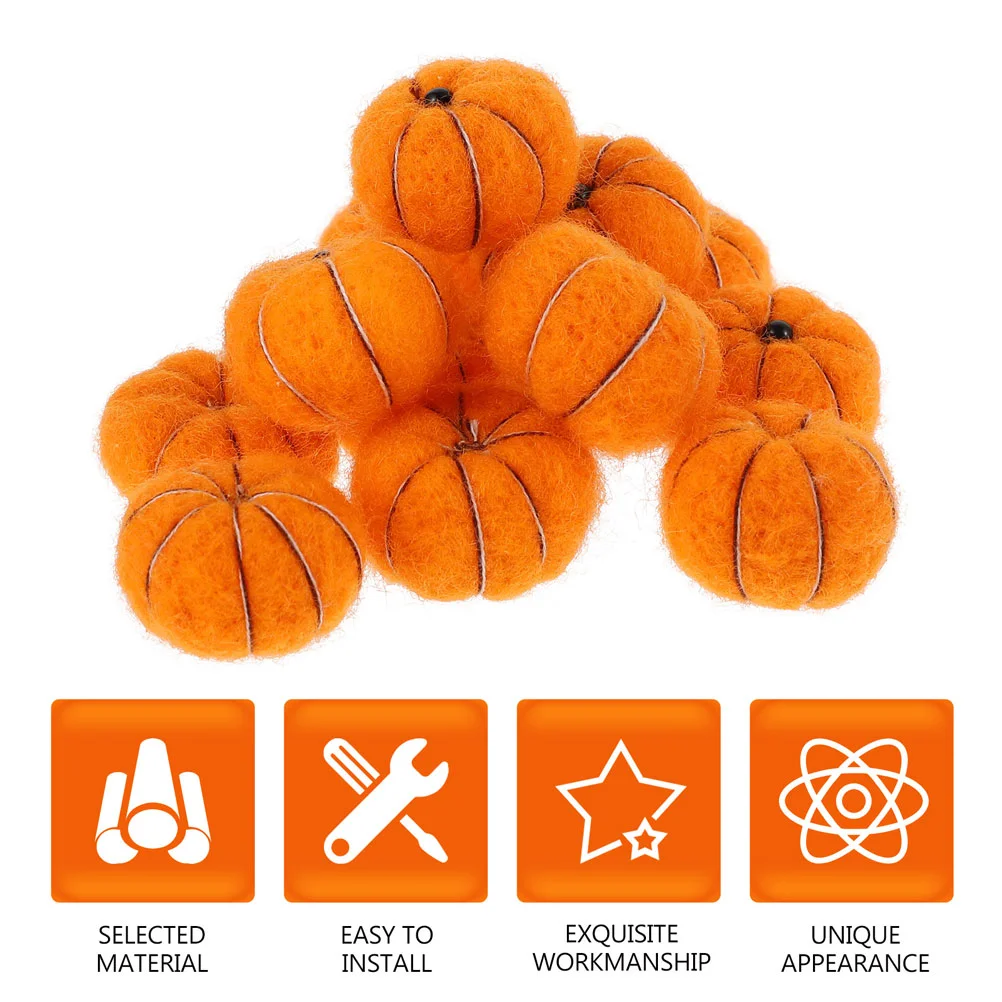 15 Pcs Wool Felt Pumpkin Pumpkins Gold Tinsel Garland Pendent Outdoor Christmas Hanging Ornament Autumnal Decoration 6