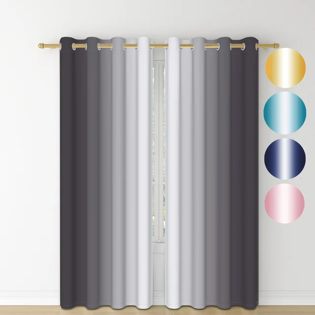 ผ้าม่านออมเบรแบบโมเดิร์น 2 ชิ้น สำหรับตกแต่งหน้าต่างห้องนั่งเล่นและห้องนอน ผ้าโพลีเอสเตอร์ไล่เฉดสี ป้องกันแสงและกันความร้อน 1