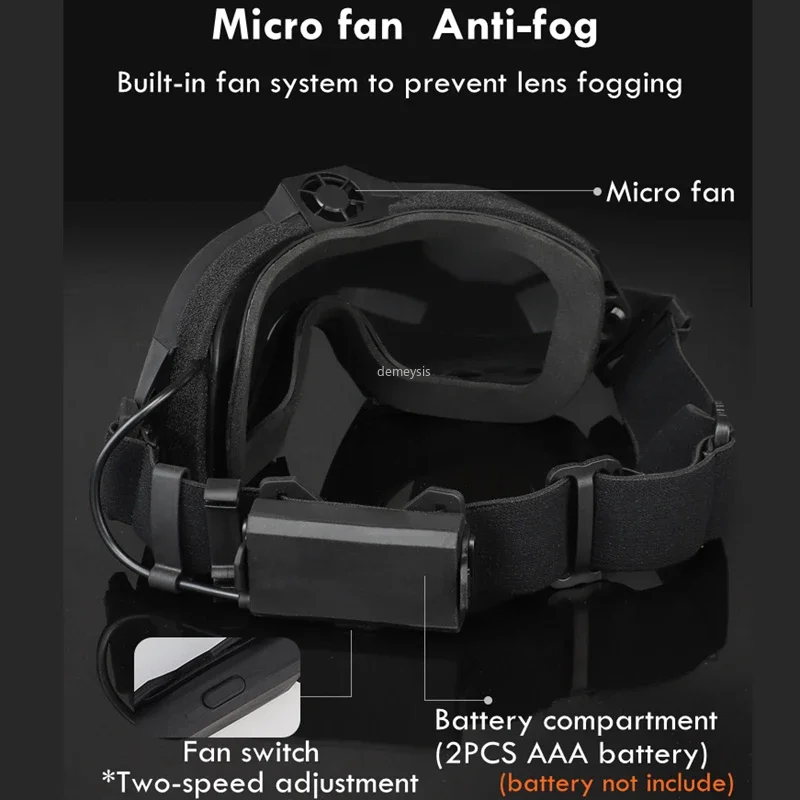 Tactical Goggles Tactical Goggle with Micro Fan Anti Fog with Interchangeable Lens Motor Paintball Airsoft CS Game Goggles