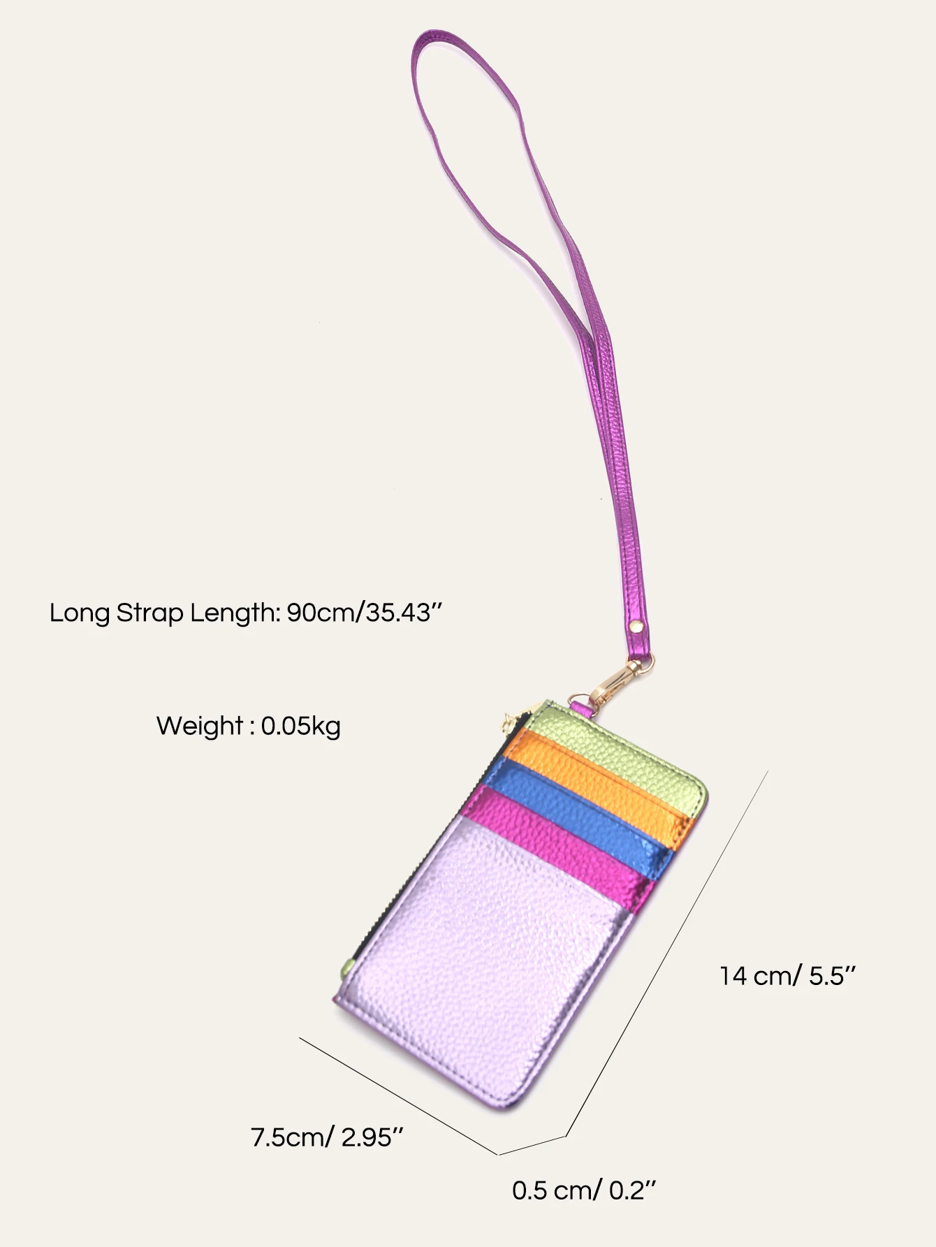 Metallic Rainbow Stripes Small Square Crossbody Bag - PU Vegan Leather with Magnet Flap & Metal Chain