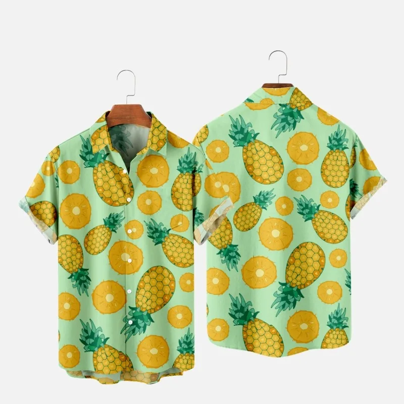 

Men's Fashion Y2K T-Shirts Hawaiian Shirt Pineapple 3D Print Cozy Casual One Button Short Sleeve Beach Oversized Clothes 9