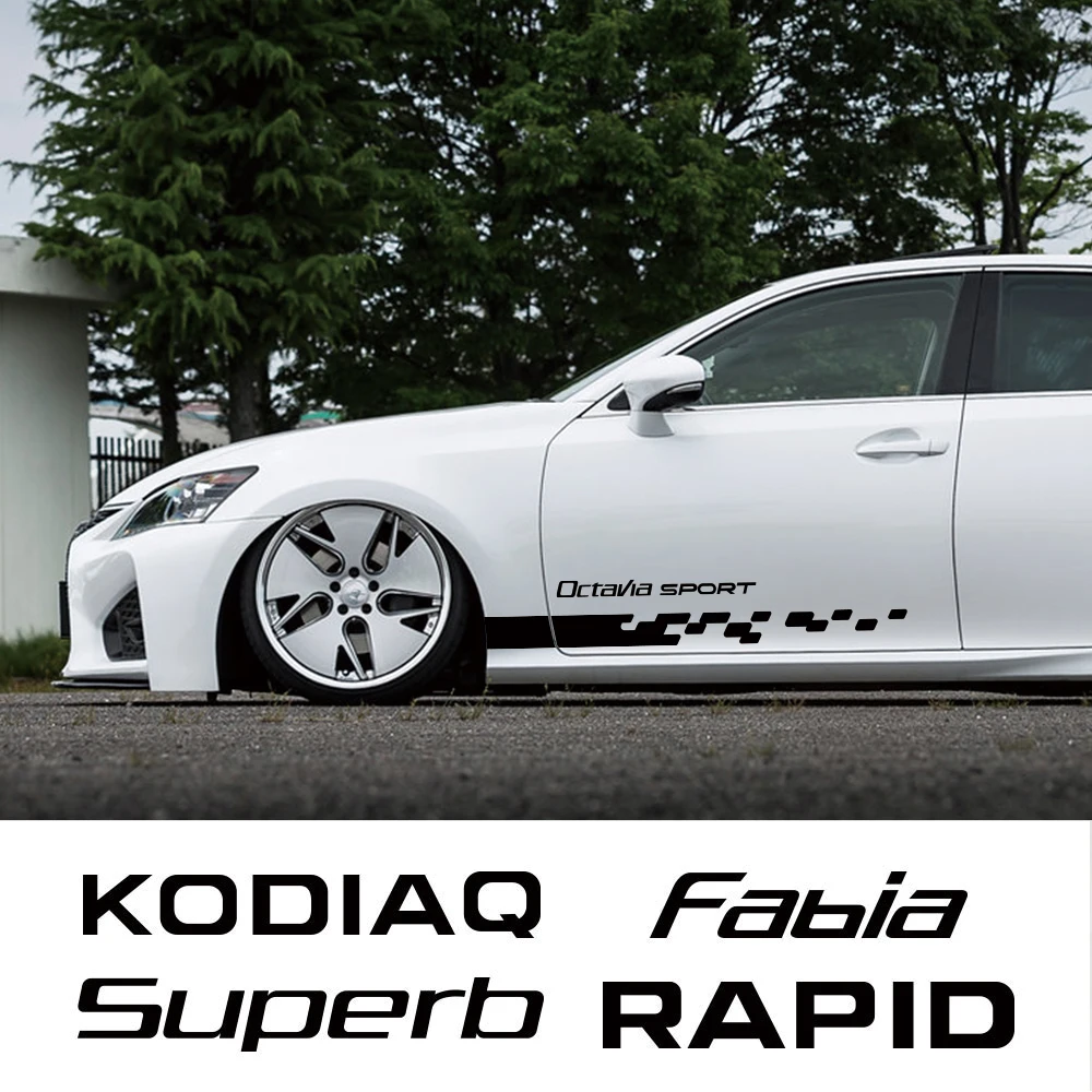 2PCSCarSideBodyStripeStickerDecorationDecalForSkodaOctavia