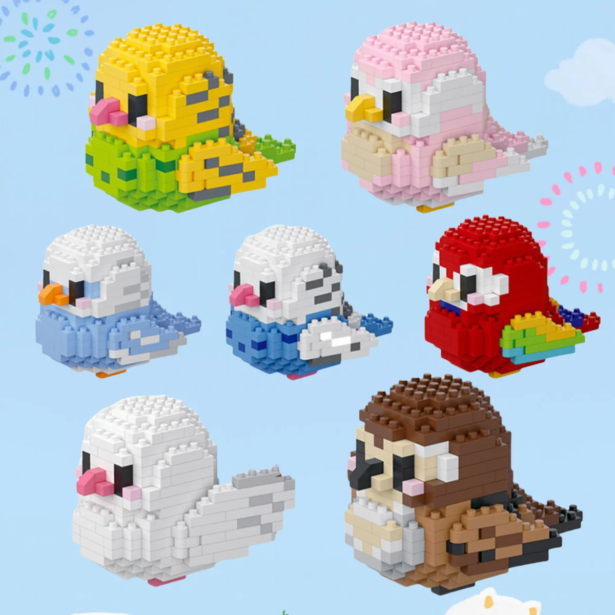 Buntes Papageien-Vogel-Baustein-Set: Funkenbändigkeit und Kreativität, ideal für die Vogelverbesserung, Heimdekoration, Lernspielzeug