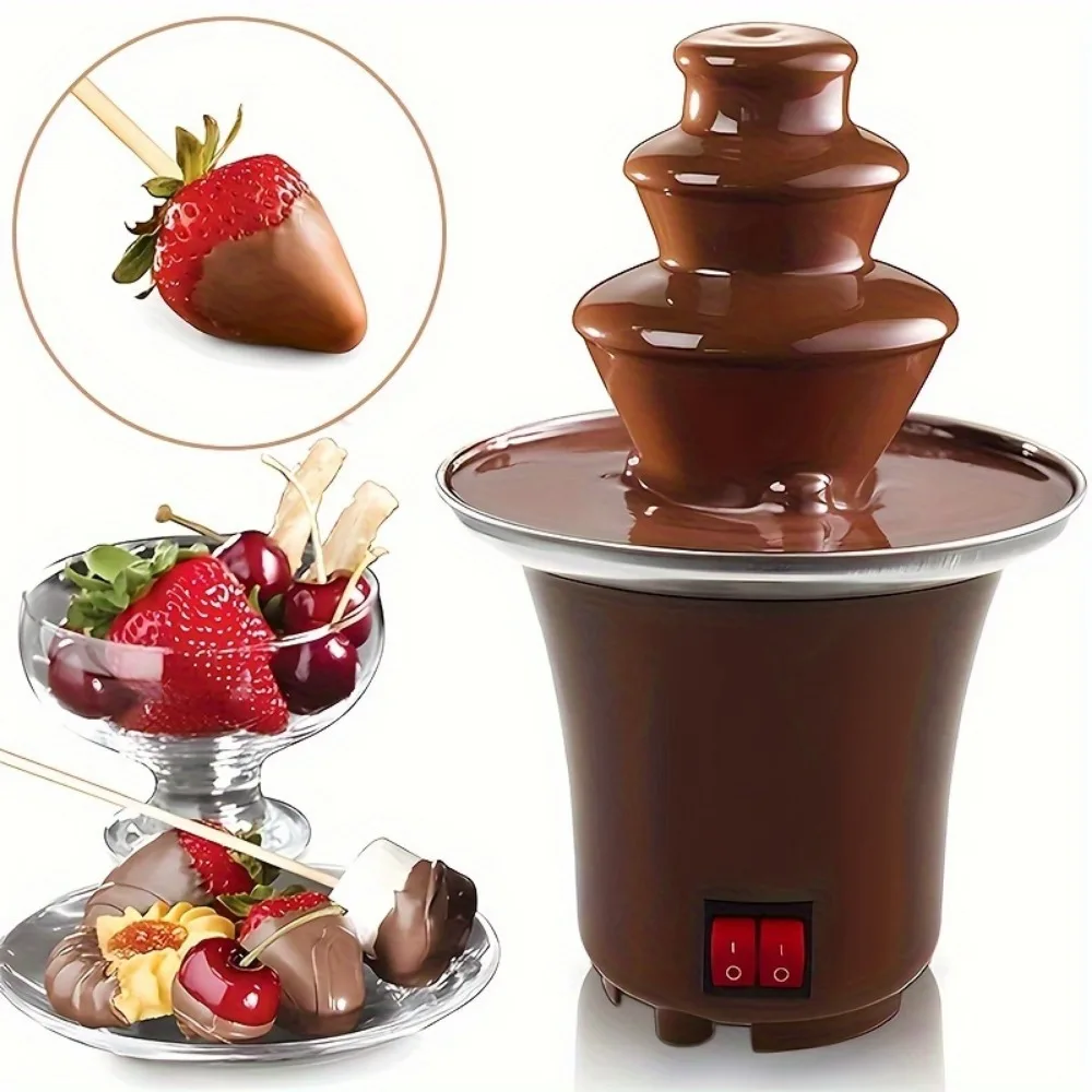 Electric Chocolate Fondue Fountain 3-Layer DIY Chocolate Waterfall Machine Melts Chocolate Butter Cheese Machine for Home Party Wedding