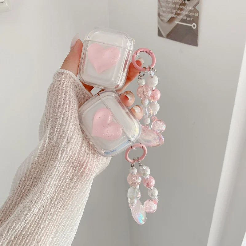 Custodia Trasparente Love Heart Con Ciondolo Per Apple Airpods 2 Cover Di 3 Generazione Per Airpods Pro Per Air Pods 3Rd Protective